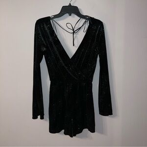 NWOT V neck black with green specs glitter romper Topshop 6